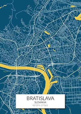 Bratislava Map Blue Yellow