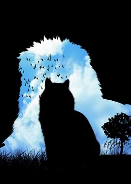illustration lion and cat