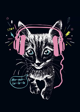 kitten with headphones