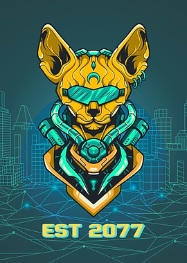 Cat Mecha Modern Teal