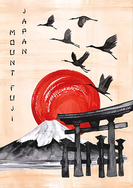 Japan mount Fuji cranes