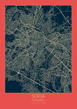 Sofia Map Red Blue