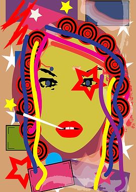Women face with star on th