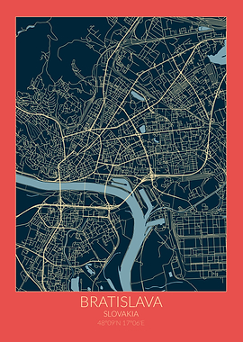 Bratislava Map Red Blue