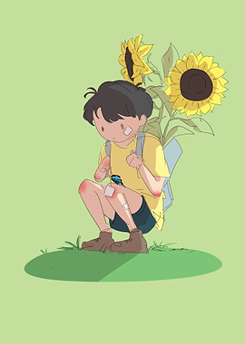 boysunflower and butterfly