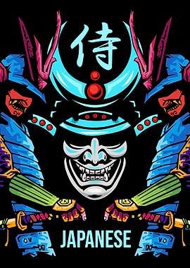 samurai head with pop art
