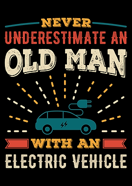Funny Old Man with EV Car