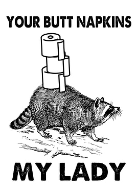 BUTT NAPKINS RACCOON1 WHT