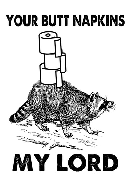 BUTT NAPKINS RACCOON2 WHT