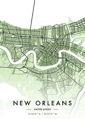 New Orleans City Map Green