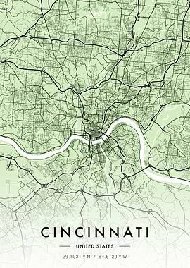 Cincinnati City Map Green