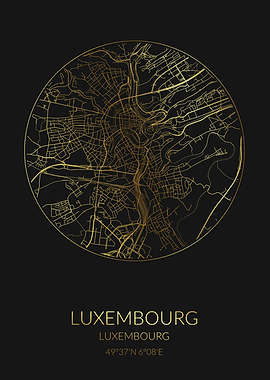Luxembourg Black Gold Map