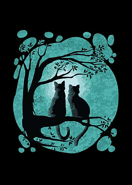 Cute Cat Couple Moon
