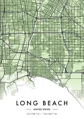 Long Beach City Map Green