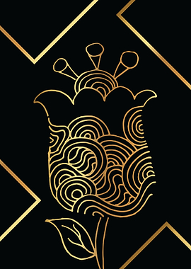 Gold Abstract Flower Lines