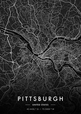 Pittsburgh City Map Dark