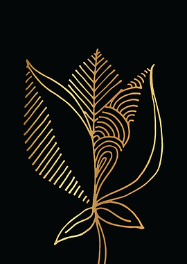 Gold Abstract Flower Lines