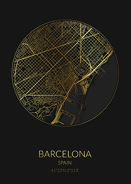 Barcelona Black Gold Map