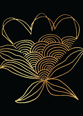 Gold Abstract Flower Lines