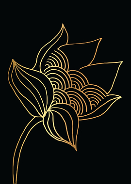 Gold Abstract Flower Lines