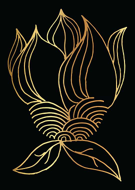 Gold Abstract Flower Lines