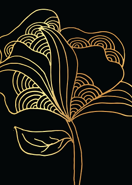 Gold Abstract Flower Lines