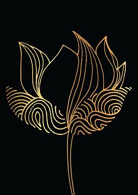 Gold Abstract Flower Lines