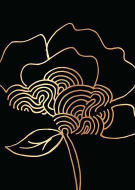 Gold Abstract Flower Lines