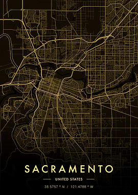 Sacramento City Map Gold