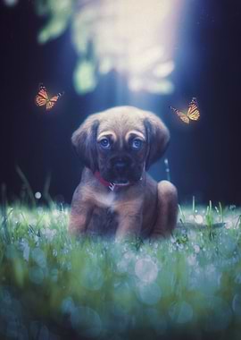 Cute Dog with Butterflies
