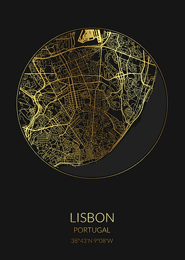 Lisbon Black Gold Map
