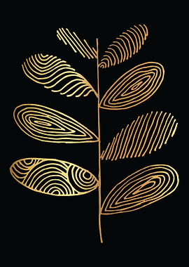 Gold Abstract Leaf Lines