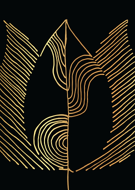 Gold Abstract Leaf Lines
