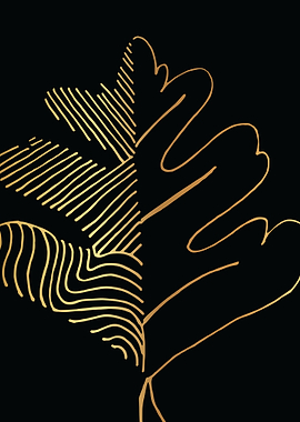Gold Abstract Leaf Lines