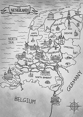 GrayRetro Netherlands Map