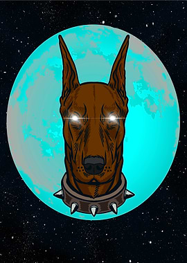 Doberman with laser eyes
