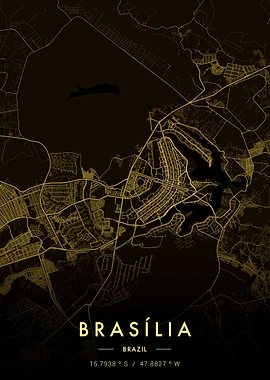 Brasilia City Map Gold