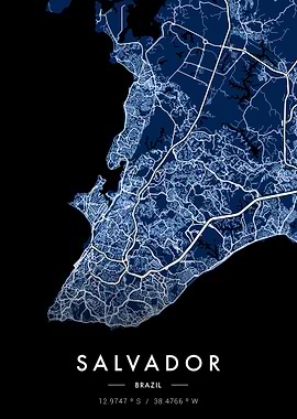 Salvador City Map Blue