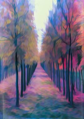 autumn tree in a row