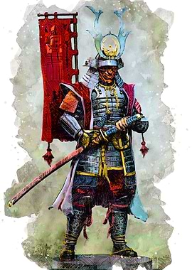 samurai and watercolor