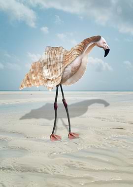 Flamingo with a conch