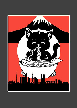 Vintage Ramen Cat Japanese