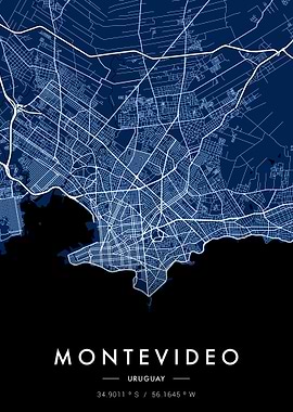 Montevideo City Map Blue