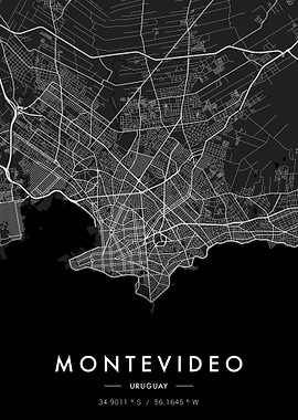 Montevideo City Map Dark