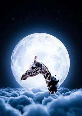 Giraffe and baby panda