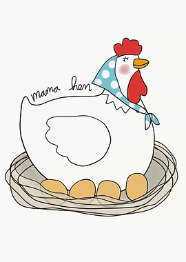 Mama hen and egg cartoon