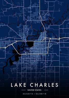 Lake Charles City Map Blue
