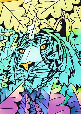 Vibrant pastel tiger