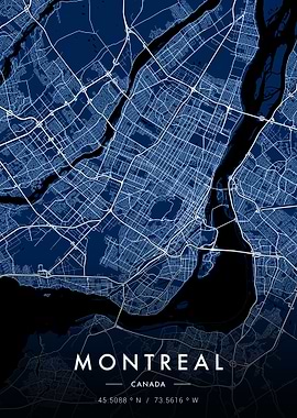 Montreal City Map Blue
