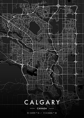 Calgary City Map Dark